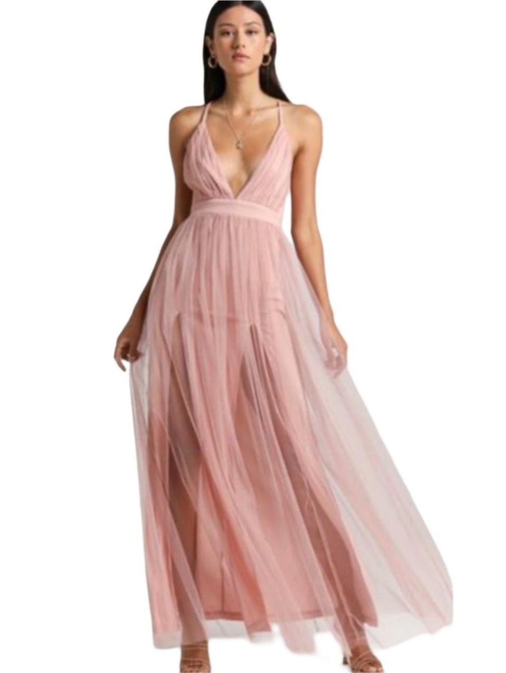 New Peach Tulle Dress and New Peach Open Toe High Heel Sandals SZ 7.5 Bundle Lot